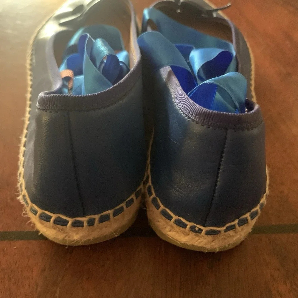 Marc Jacobs Mouse Espadrille Flats Womens 36 Blue Like New Satin Spain Ankle Tie